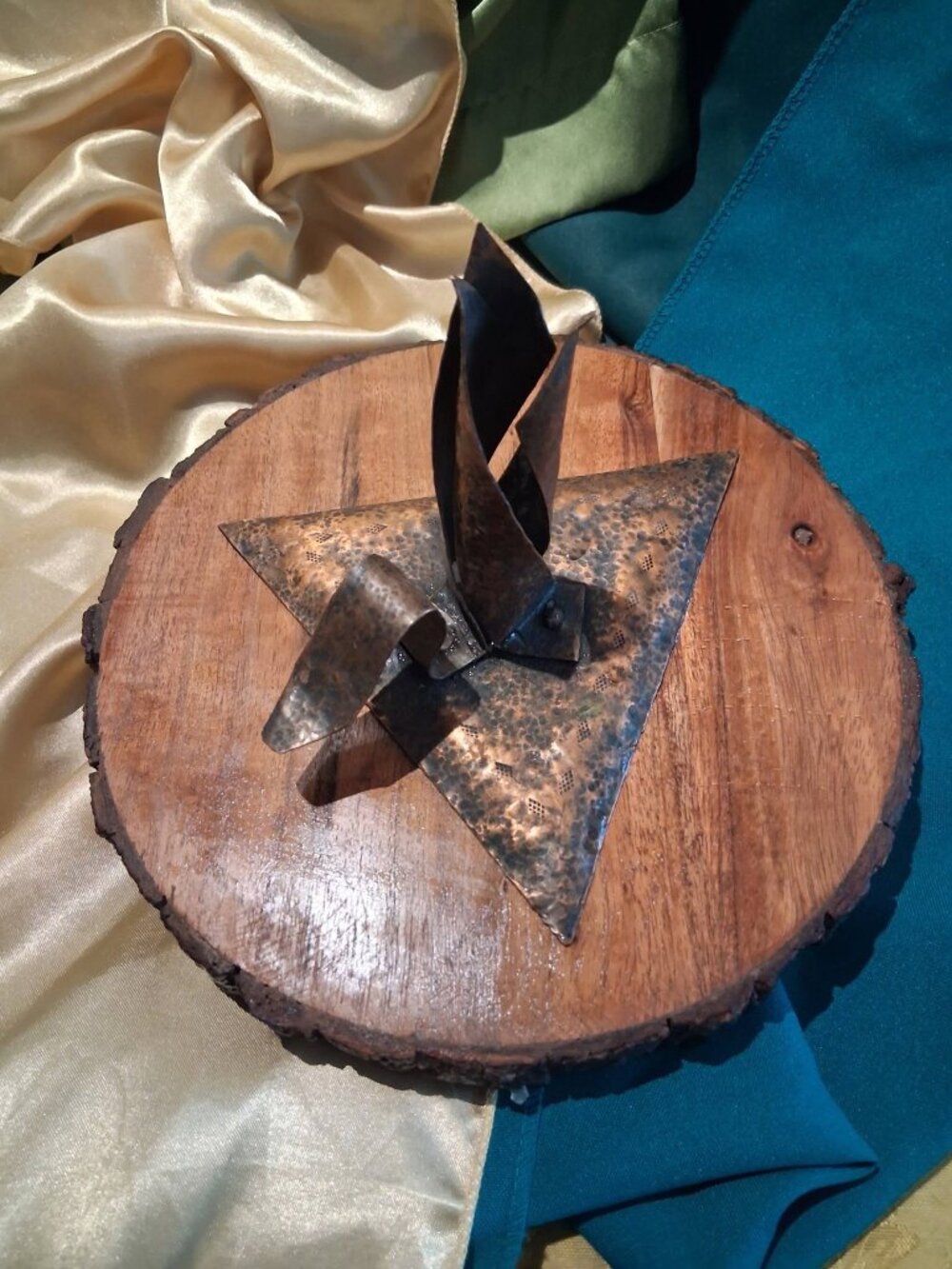 Vintage Brutalist Hand-Hammered Metal & Copper Abstract Sculpture/Candle Holder